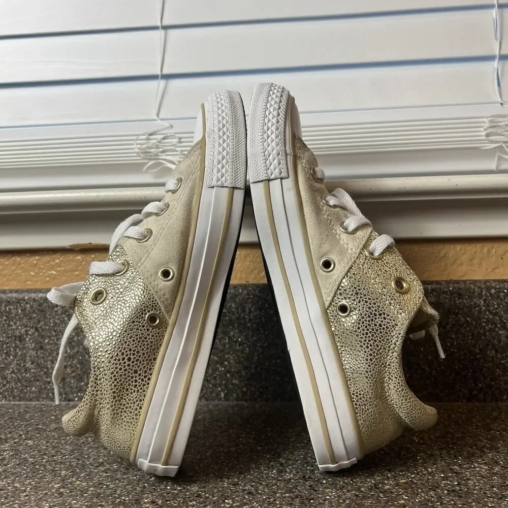 Converse All Star Low Top Women's Sz 6 Canvas/Leather Cream Gold Sneaker Lace Up